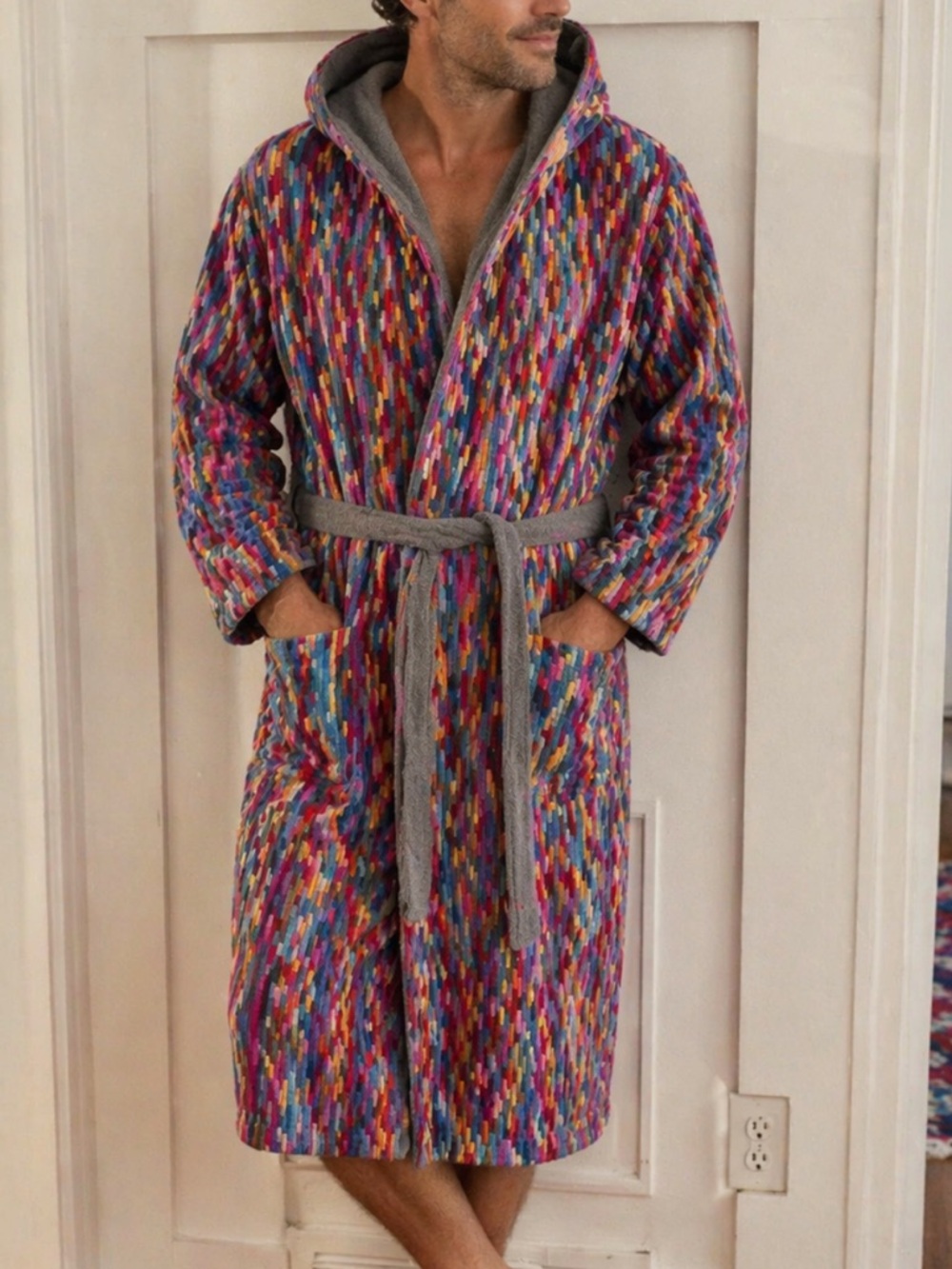 Vintage Genis Pixel Coogi like Terry cloth belted Robe